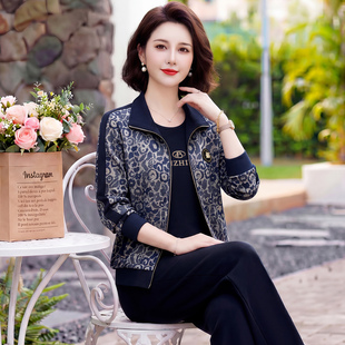 中老年女装春装套装2026新款时尚印花减龄显瘦宽松跑步卫衣三件套