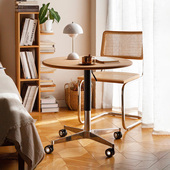 樱桃木黑胡桃 及木边桌边几 北欧 实木升降小茶几 CJ044 带轮移动
