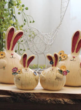 创意家居树脂可爱胖兔子装饰品摆件客厅电视柜复古工艺品摆设礼物