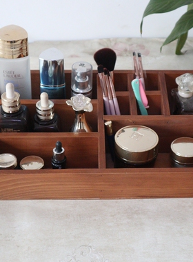 美甲工具收纳盒桌面化妆刷收纳置物架木制眼影收纳盘化妆品归纳盒