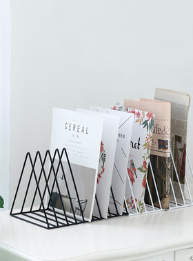 北欧简约报刊架金属三角文件架桌面置物书架简易书箱学生教室书立