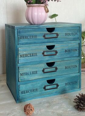 复古抽屉式桌面杂物整理盒储物盒木质纹身针收纳柜木盒饰品首饰盒