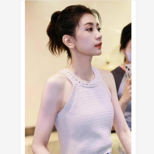 浪姐贾静雯明星同款新款针织吊带短款紧身背心挂脖内搭美背上衣女