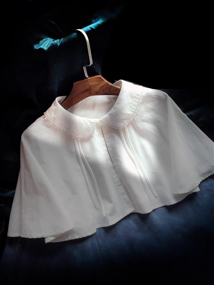 新款搭配珠子斗篷披肩百搭多功能假衣领中式车系带毛衣衬衫假领