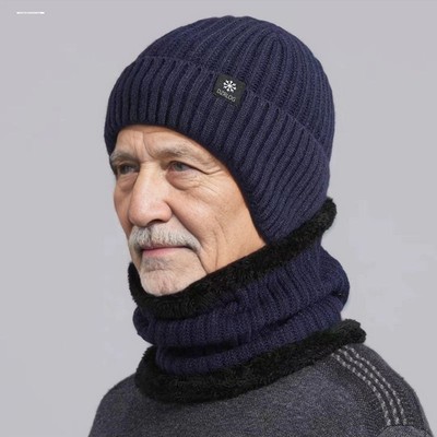 中老年人帽子冬天男士保暖针织帽加绒加厚爸爸爷爷毛线帽护耳棉帽