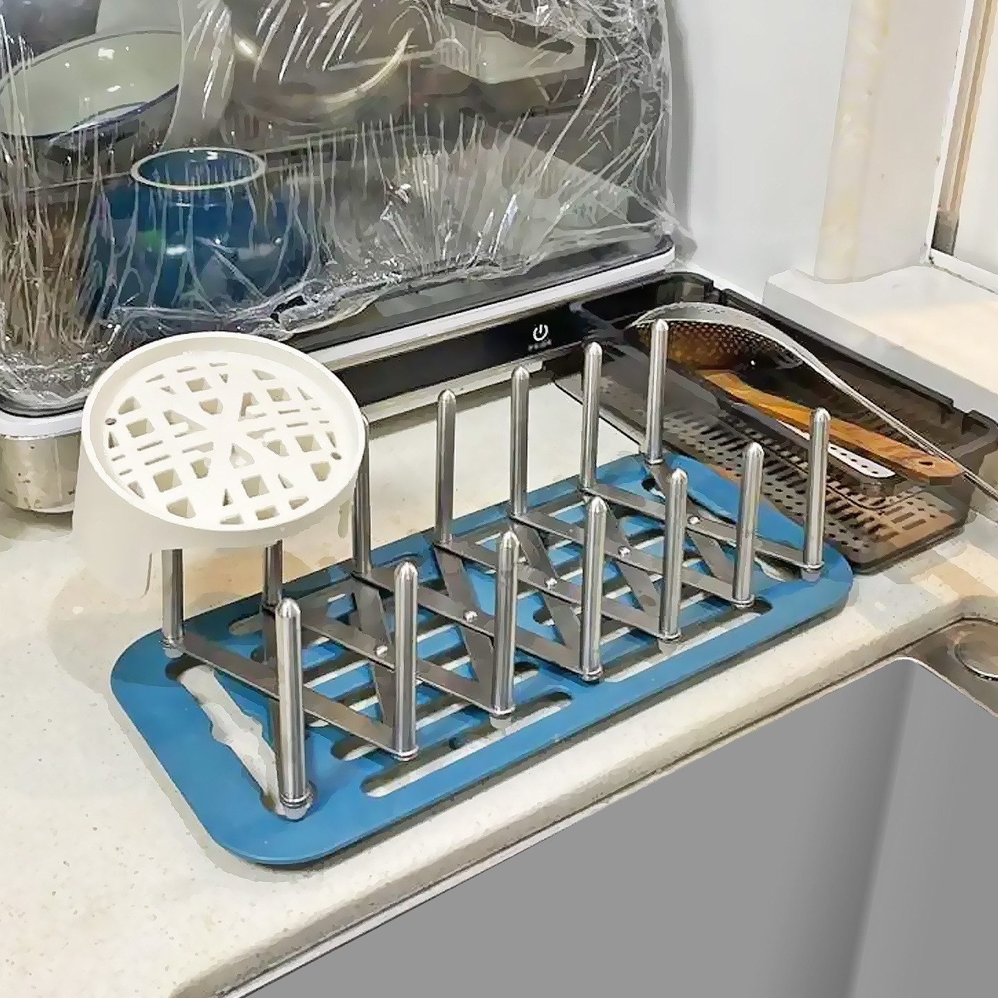 宜家锅盖收纳架可伸缩不锈钢碗碟置物架砧板可折叠拉伸书籍整理架