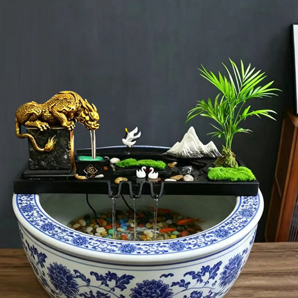 循环流水摆件流水器乌金石造景摆件过滤器养鱼制氧鱼缸石槽装饰