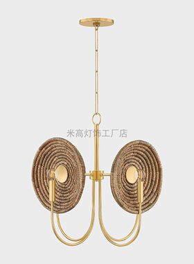 美拉德复古金色藤条客餐厅吊灯