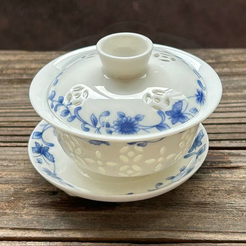 盖碗青花瓷陶瓷小号白瓷手抓壶图片