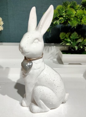 陶瓷兔子摆件客厅装饰品创意可爱兔子桌面摆件/高度22厘米