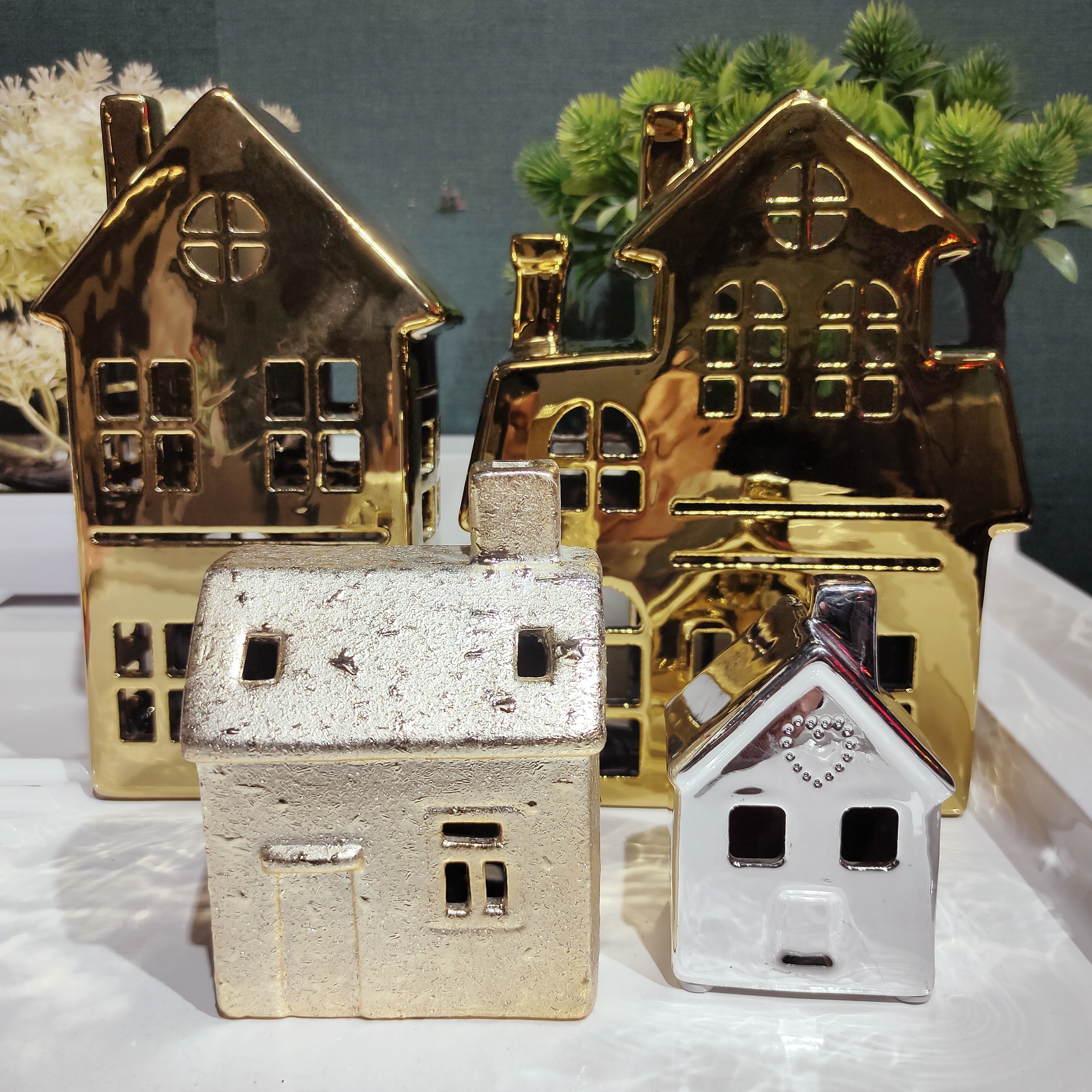 新品陶瓷电镀金色房子夜灯摆件/4款可选