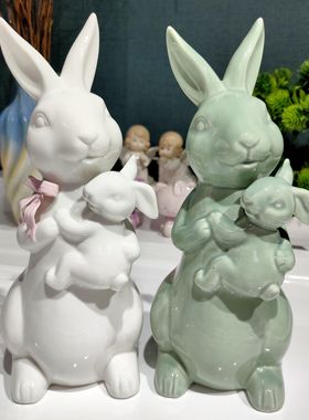 新品瓷兔亲子摆件套装高度25/非偏满23包邮部分瑕