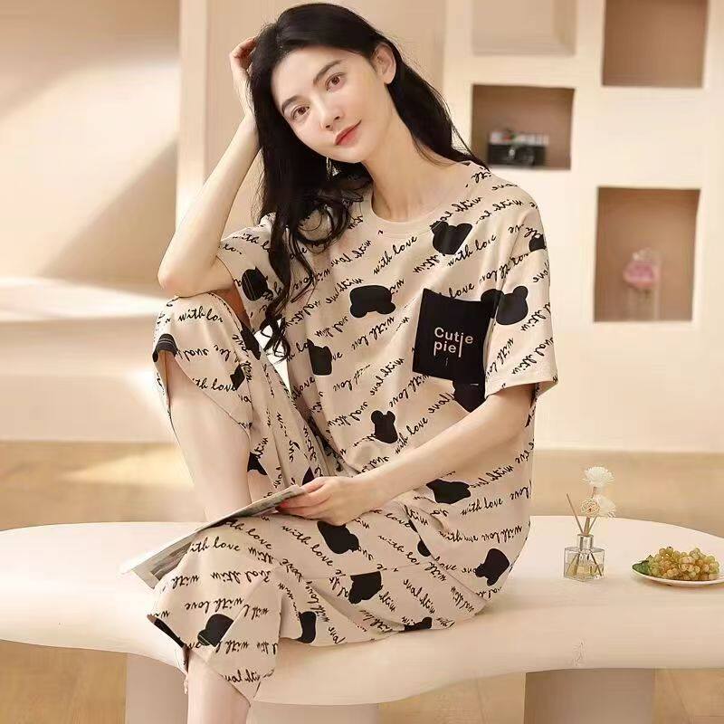睡衣女夏款纯棉2025年新款全棉夏季短袖七分裤薄款家居服套装夏天