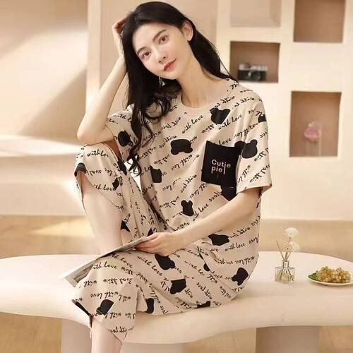 睡衣女夏款纯棉2025年新款全棉夏季短袖七分裤薄款家居服套装夏天