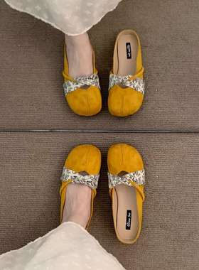 包头拖女夏季法式平底温柔黄色猪蹄包头女夏外拖鞋女外软底配裙子