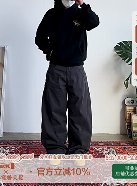 BBCN STORE美式水洗复古加绒工装弯刀裤冬季街头抓绒保暖休闲长裤