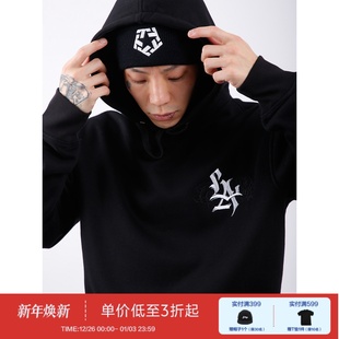 宽松抓绒套头帽衫 CRASHER联名THREE新款 刺绣花体字连帽卫衣美式