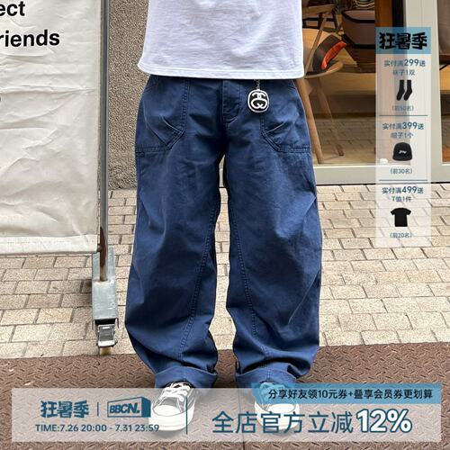 长裤褶皱廓形美式复古水洗工装裤
