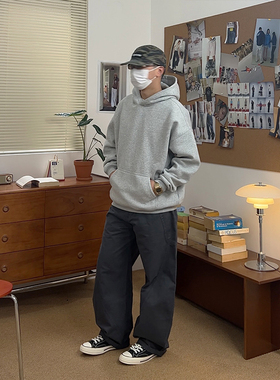 BBCN STORE美式休闲秋冬cleanfit连帽卫衣男女宽松纯色抓绒外套