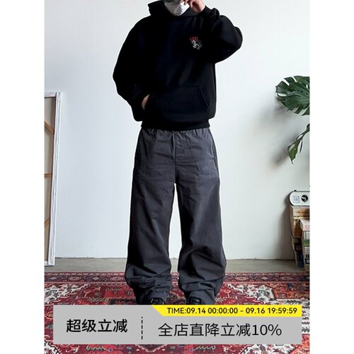 美式复古重磅工装直筒三条杠裤