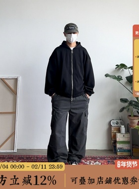 BBCN STORE美式复古双拉链连帽开衫卫衣男女宽松休闲百搭外套