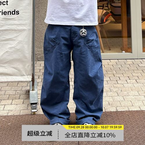 长裤褶皱廓形美式复古水洗工装裤