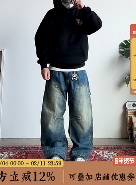 BBCN STORE美式复古个性立体裁剪廓形弯刀牛仔裤简约潮流休闲长裤