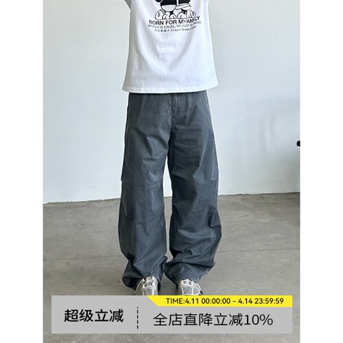 阿苏特染工装阔腿裤多口袋长裤