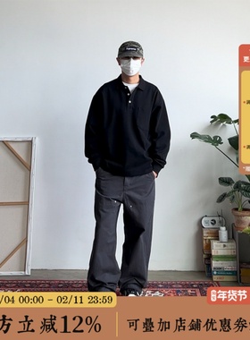 BBCN STORE美式复古宽松廓形口袋polo衫长袖T恤卫衣