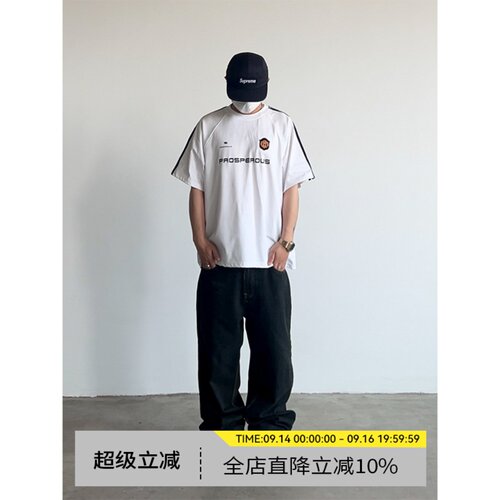 三条杠短袖T恤运动拼接半截袖