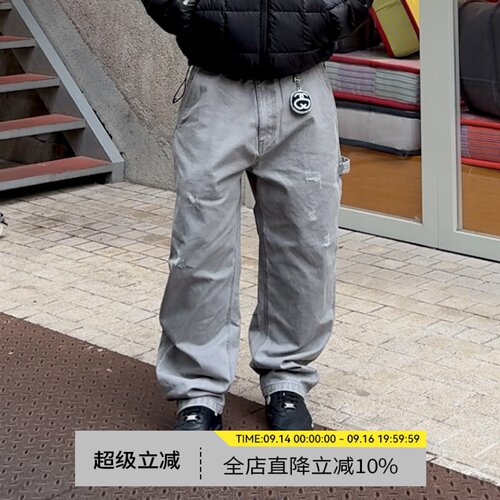 美式复古帆布水洗做旧工装裤