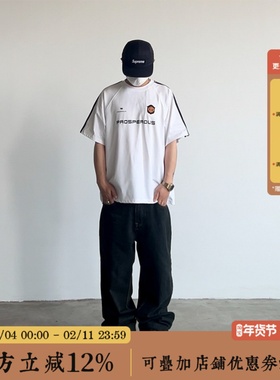 BBCN STORE美式复古潮牌三条杠短袖T恤运动拼接半截袖