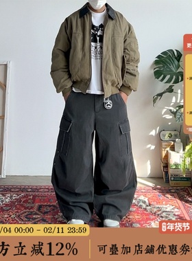 BBCN STORE美式复古多口袋加绒工装伞兵裤宽松直筒休闲裤百搭长裤
