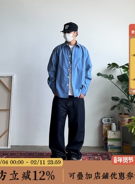 BBCN STORE美式复古大蓝格子衬衫男女宽松休闲长袖衬衣外套