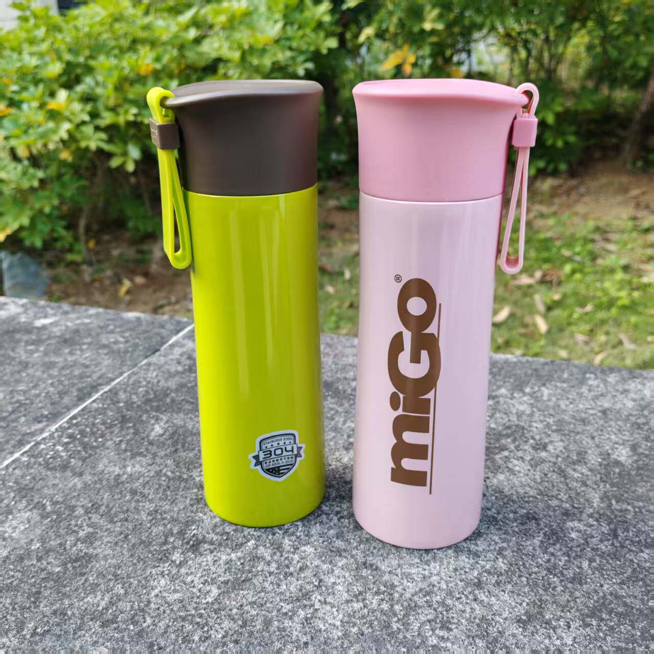 美国品牌migo不锈钢304保温杯马卡龙真空水杯时尚拎手0.45L大容量