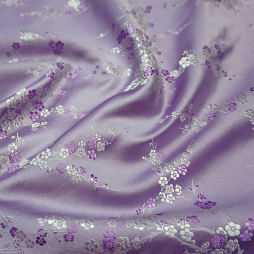 浅紫色雪青色雅致梅花旗袍织锦缎