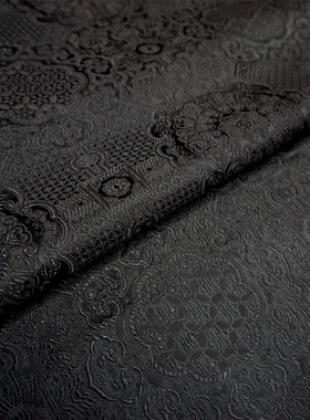 特价！纯黑色底纹宝相花纹团花纹中式织锦缎布料云锦丝绸缎子面料