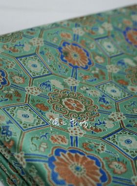 绿色莲花牡丹八达晕纹天华锦宋锦织锦缎子面料布料马甲汉服中国风