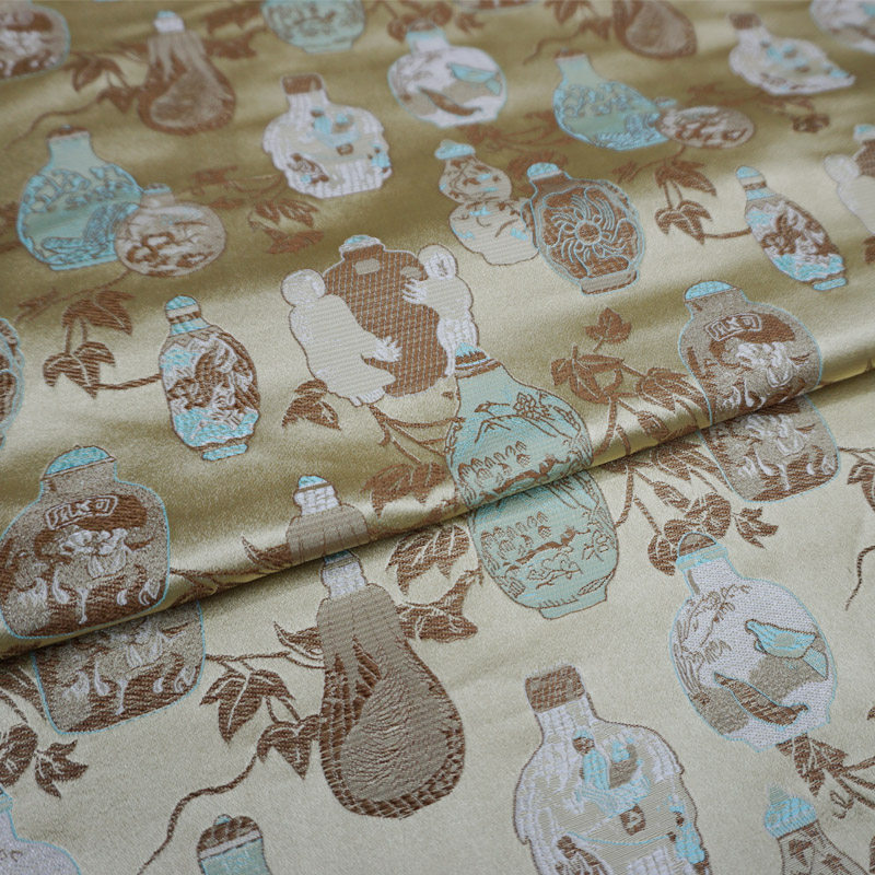 泥金色浅金色四季平安织锦缎面料 旗袍汉服古装云锦丝绸缎子面料