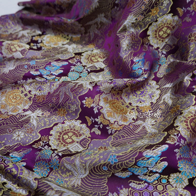 深紫色高贵繁复古典花纹和风织锦缎宋锦面料丝绸缎子马甲布料古装