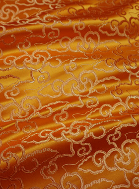 促推荐 加厚金黄色金桔色祥云纹织锦缎布料 丝绸古香缎子云锦面料