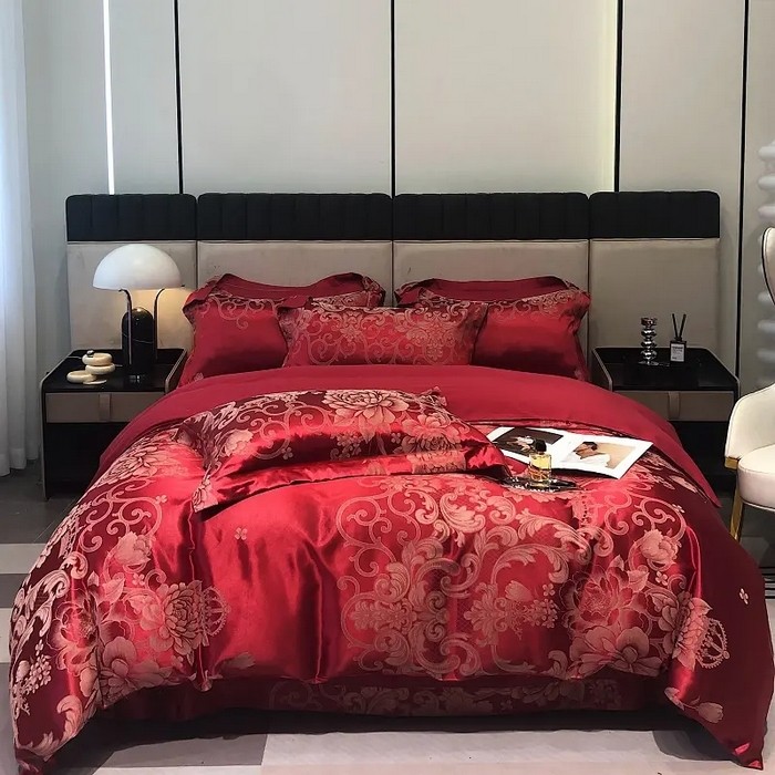 欧式轻奢贡缎提花磨毛高级感四件套夏季单件被套床单婚庆床上用品