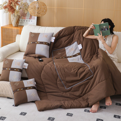 2026新款全棉色织水洗多功能简序抱枕被