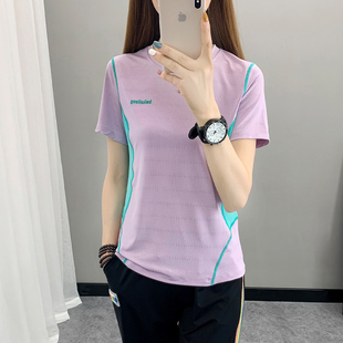 女款圆领短袖速干T恤2025年新款印花M-3XL圆领短袖上衣女圆领T恤.