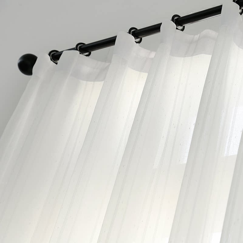 田园风小清新白色纱帘透光不透人竖条纹白纱窗帘美式乡村窗纱布料