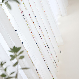 男女孩儿童房卧室飘窗多巴胺棉麻白纱窗帘糖豆纱帘薄纱窗纱帘布料