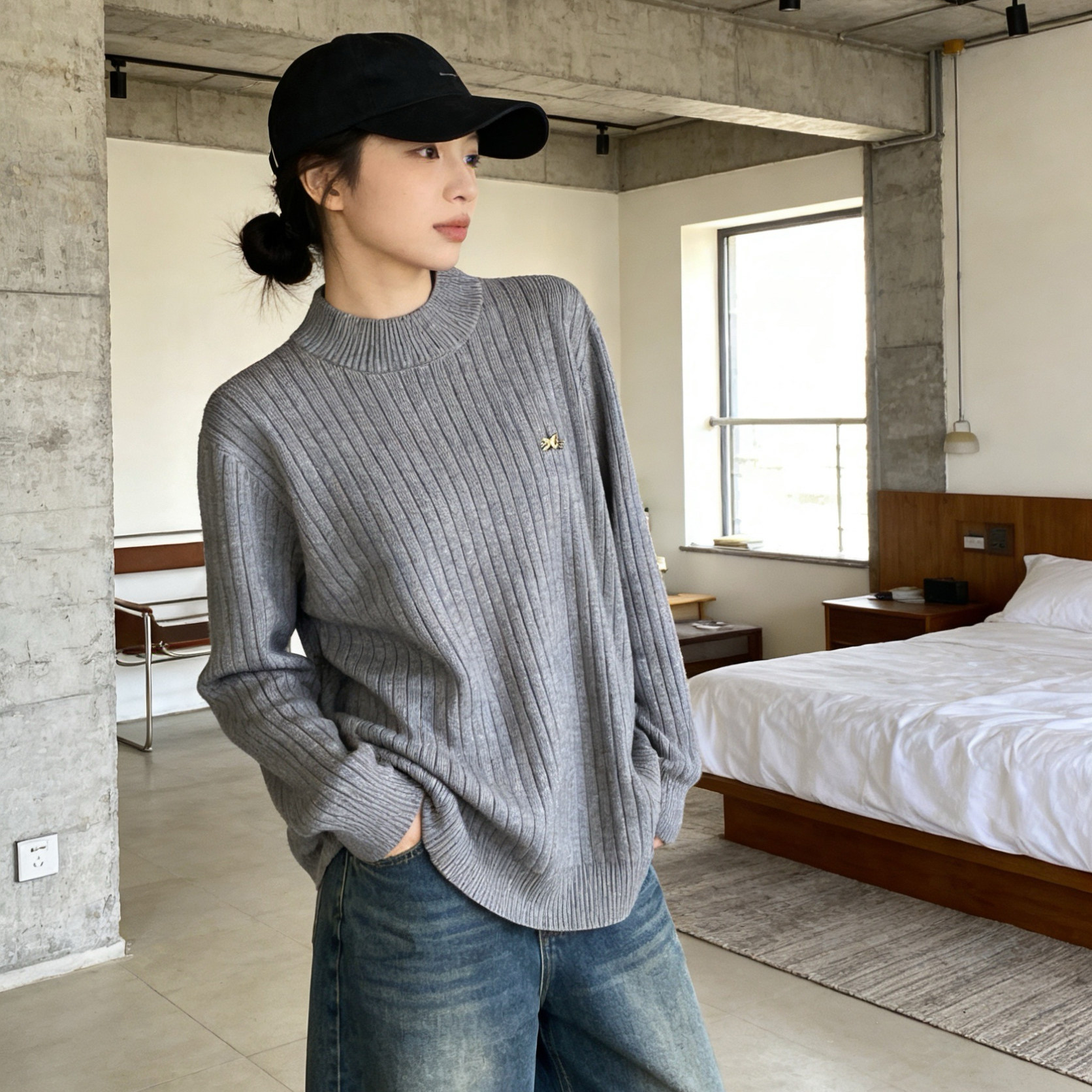 大码中领保暖内搭毛衣打底衫女装2026春装新款胖mm显瘦针织衫上衣