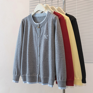 大码长袖毛衣开衫外套打底衫女2025秋装新款胖mm假两件针织衫上衣