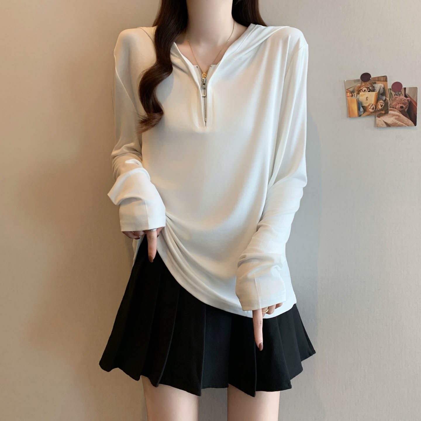 大码女装宽松休闲长袖T恤连帽卫衣外套女秋冬季胖mm显瘦百搭上衣