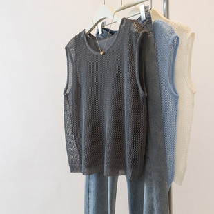 大码薄款镂空叠穿无袖t恤女胖mm夏季胖mm显瘦两件套背心马甲上衣